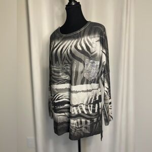 Zebra Print Sweater with Sequin Pocket Shape